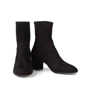 Stuart Weitzman Black Suede Block Heel Sock Ankle Boots 8.5B Made in Spain